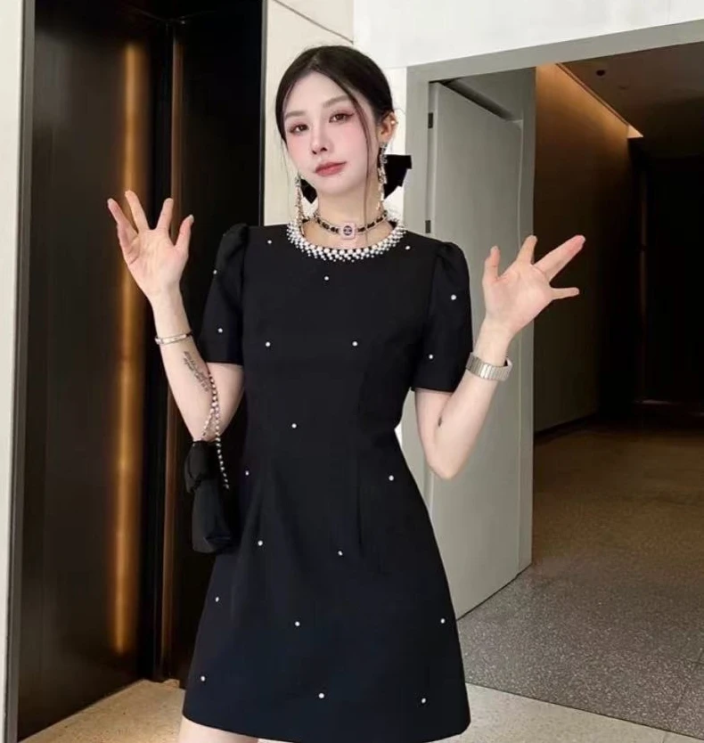 【NICE专属】夏季小香风镶钻连衣裙泡珠重工夏季冰感透气高定款2516