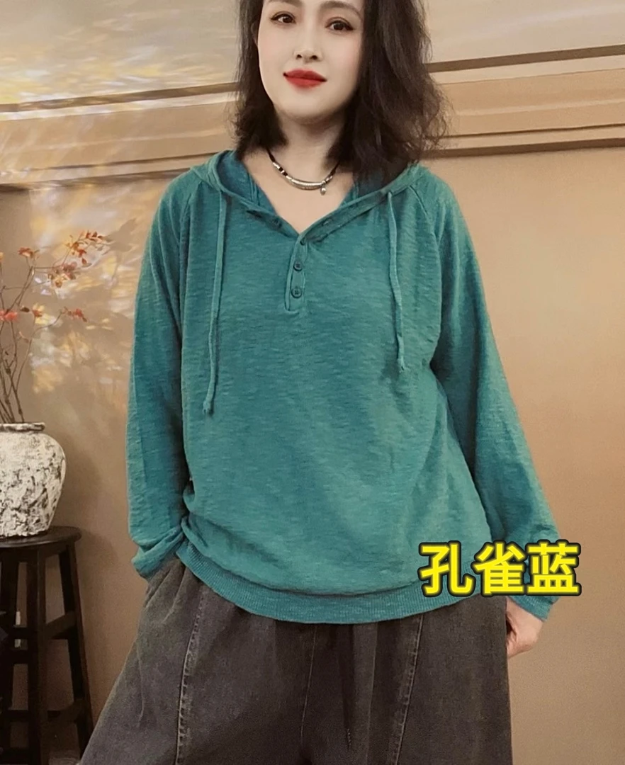 DD-宽松长袖连帽针织衫女简约设计感减龄套头上衣