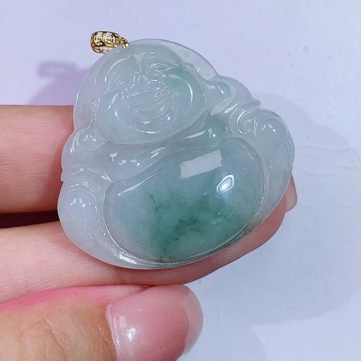翡翠18K金镶嵌颈饰佛公