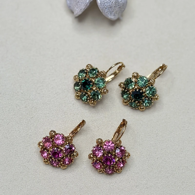 铜合金仿水晶耳饰 意大利手工饰品 ML花型水晶镶嵌耳饰