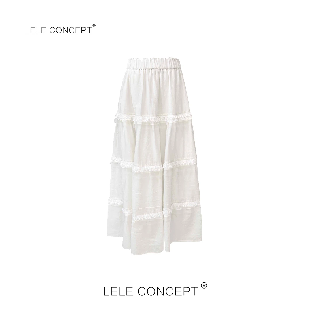 LELE CONCEPT丨法式减龄舒适百搭款松紧腰拼接半裙Q0468