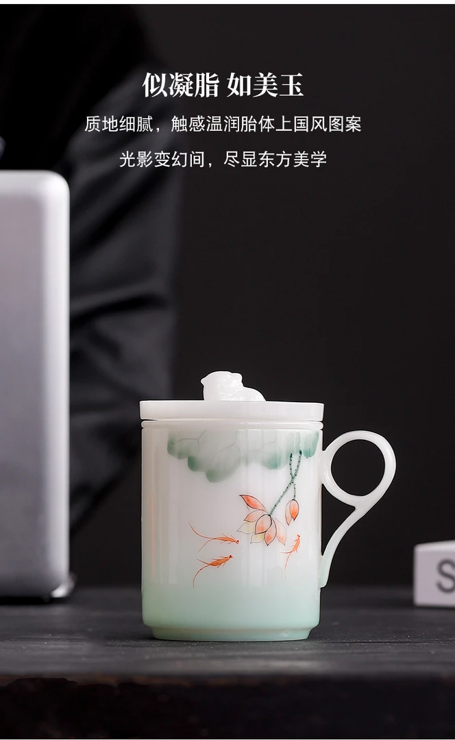创意冰种璞玉手绘茶水分离杯茶杯大容量泡茶家用过滤水杯简约