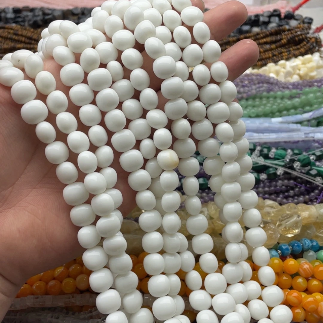 合金玛瑙/玉髓珠宝半成品一条装卡11mm左右瓷白玛瑙方糖