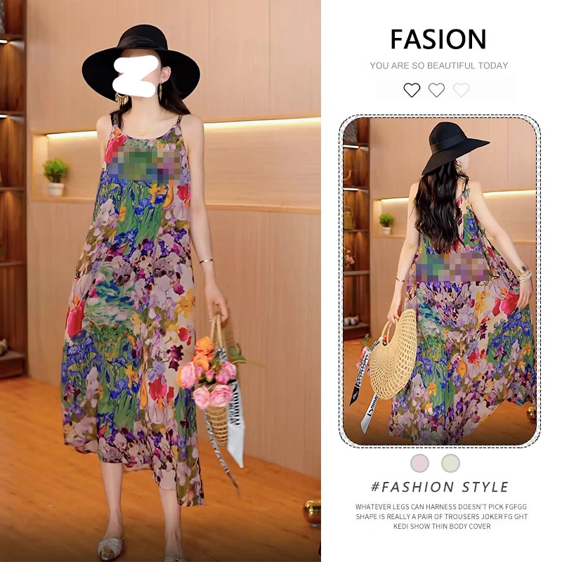 小个子气质油画印花连衣裙女夏季2025新款超火设计感洋气百搭裙子