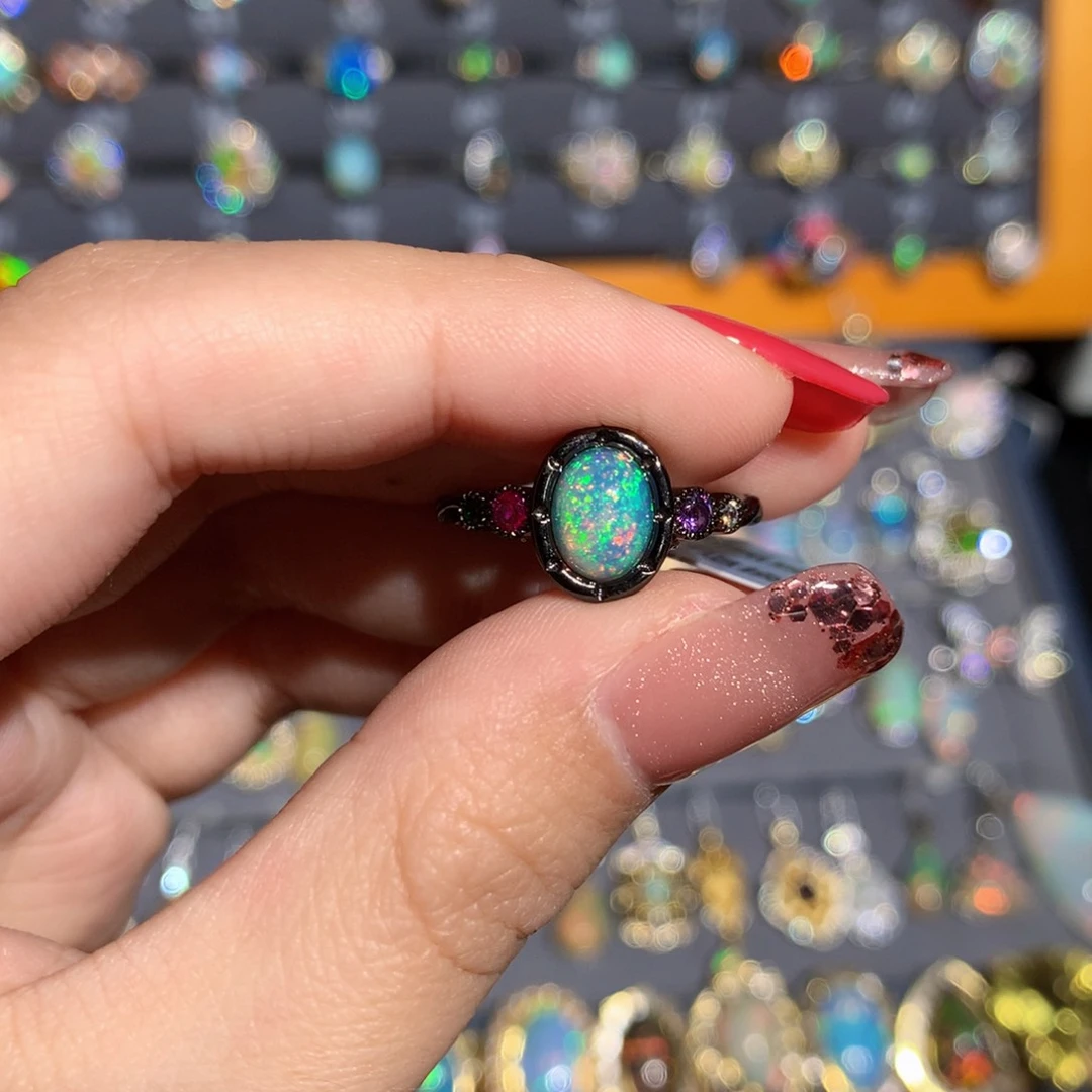 银S925镶嵌欧泊欧泊戒指y