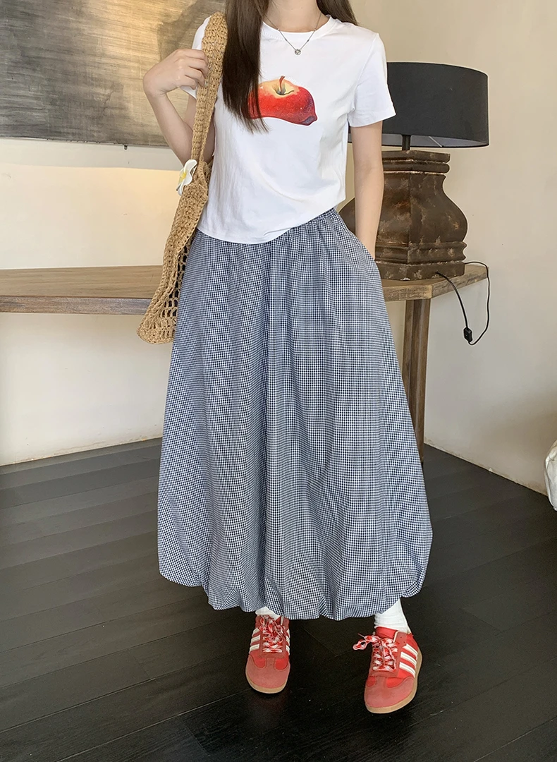 【如如专属】2025夏装新款大码女装时尚设计感格子a字花苞半身裙