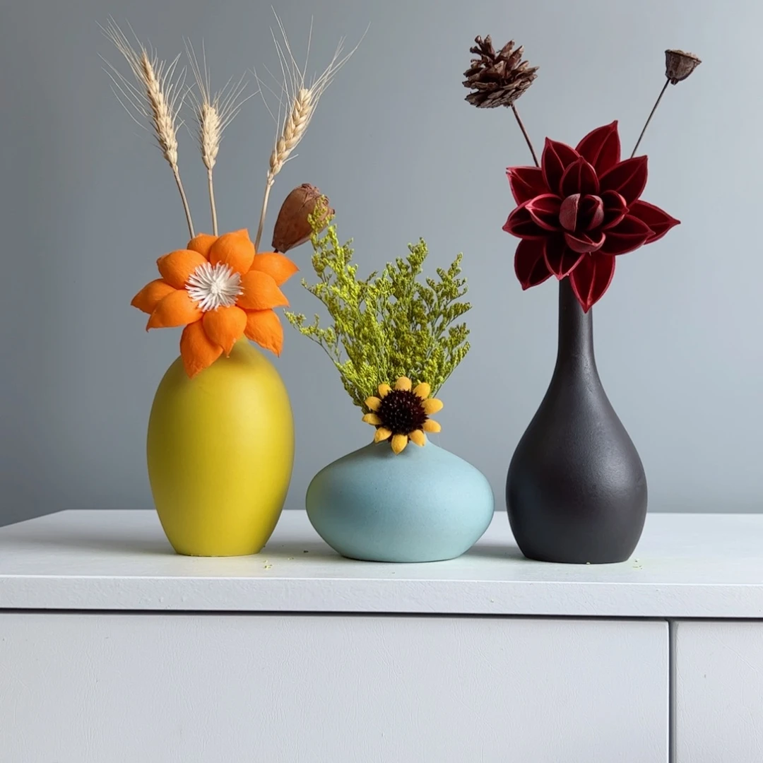 摆件陶瓷小花瓶摆件含花总高约20-30cm