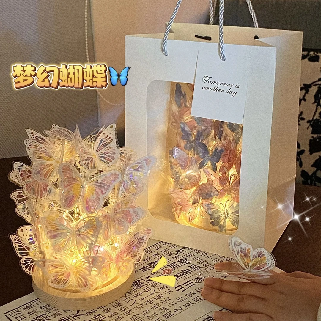 仿真蝴蝶标本小夜灯半成品艺术氛围装饰摆件适用于儿童房客厅玄关