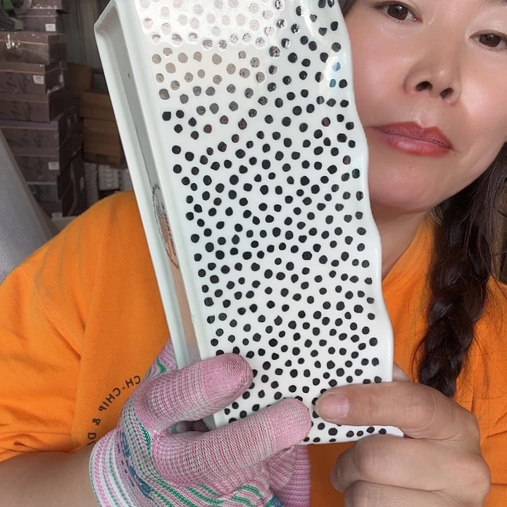 外贸尾单高温陶瓷微瑕波点吐司盒子