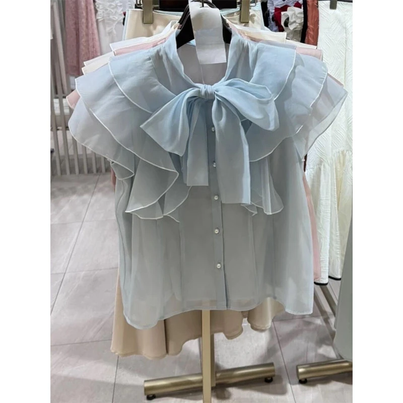 法式轻奢高级感独特精致上衣小众设计感气质宽松荷叶边系带衬衫女