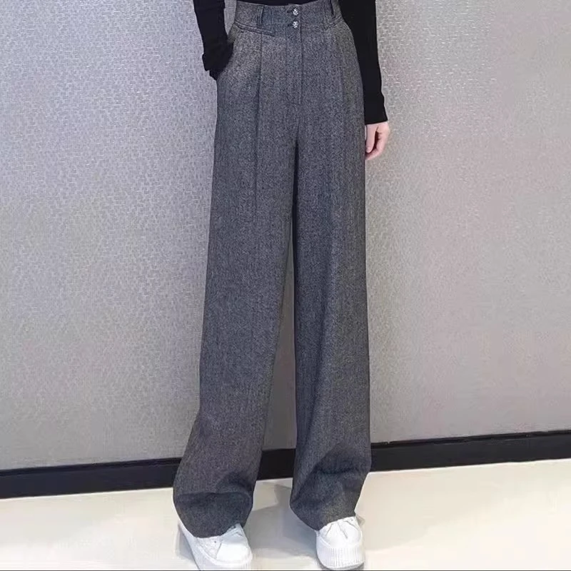 【商场同款】秋冬老钱风通勤高腰厚款直筒阔腿裤袁衣都舍1100468