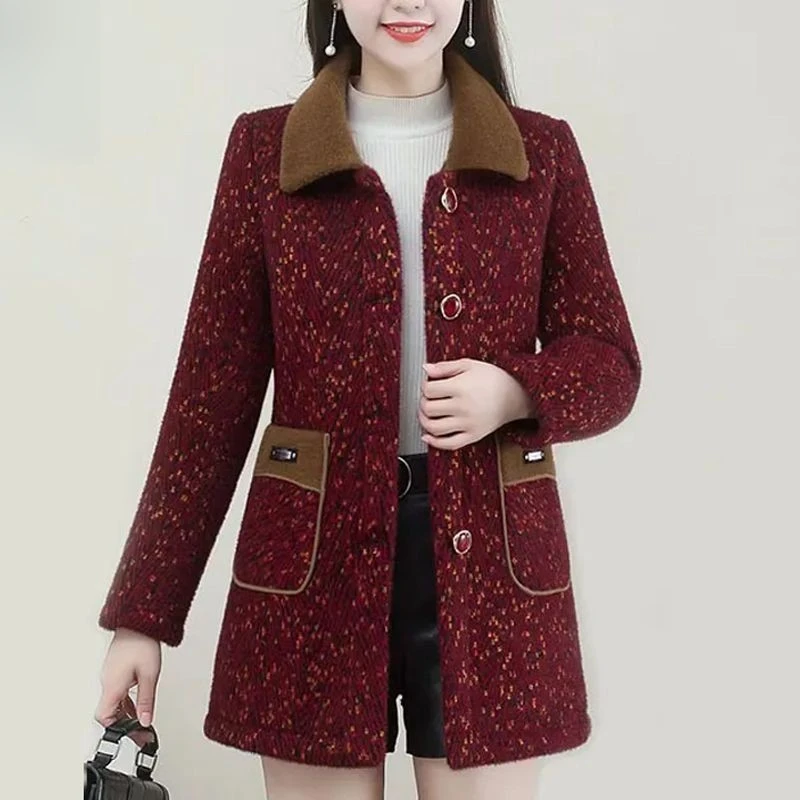 高端时尚新款秋冬季洋气加绒加厚水绒外套简约设计中年妈妈女装
