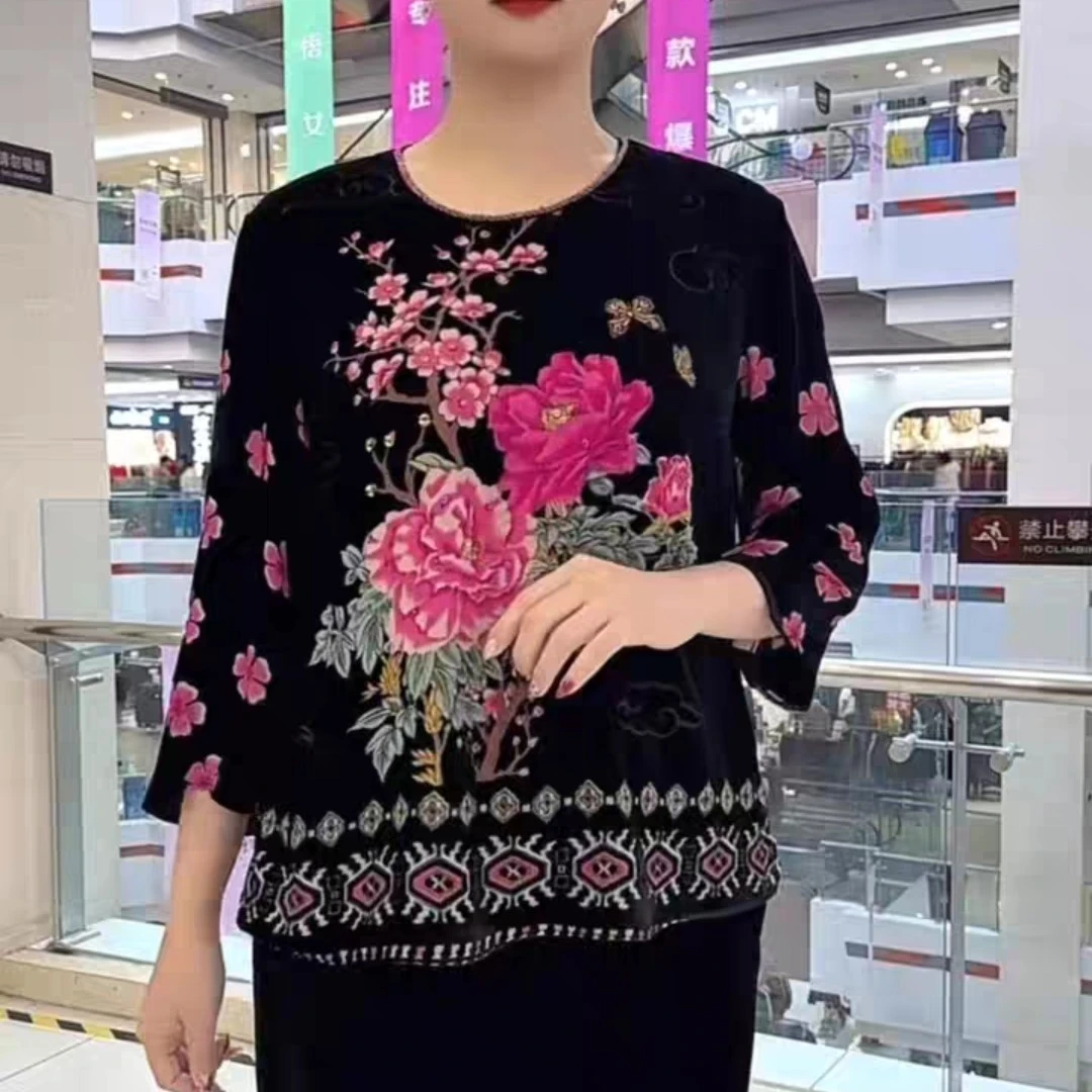 桑蚕丝植绒小衫中老年时尚气质显瘦上衣