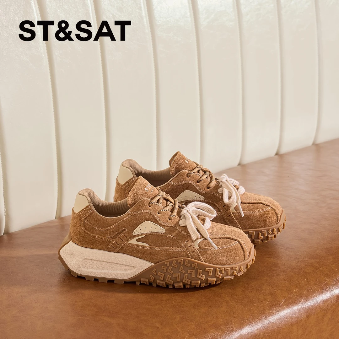 星期六真皮阿甘鞋女新款时尚小个子增高运动鞋厚底德训鞋休闲鞋