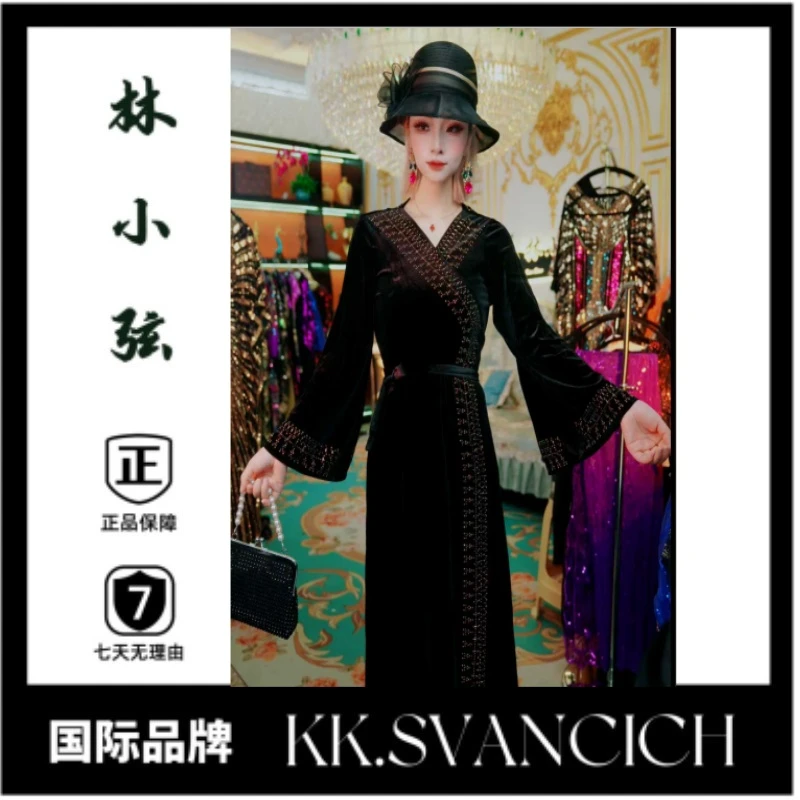 609围裹裙金丝绒宽松大码女装时尚妈妈装晚礼服