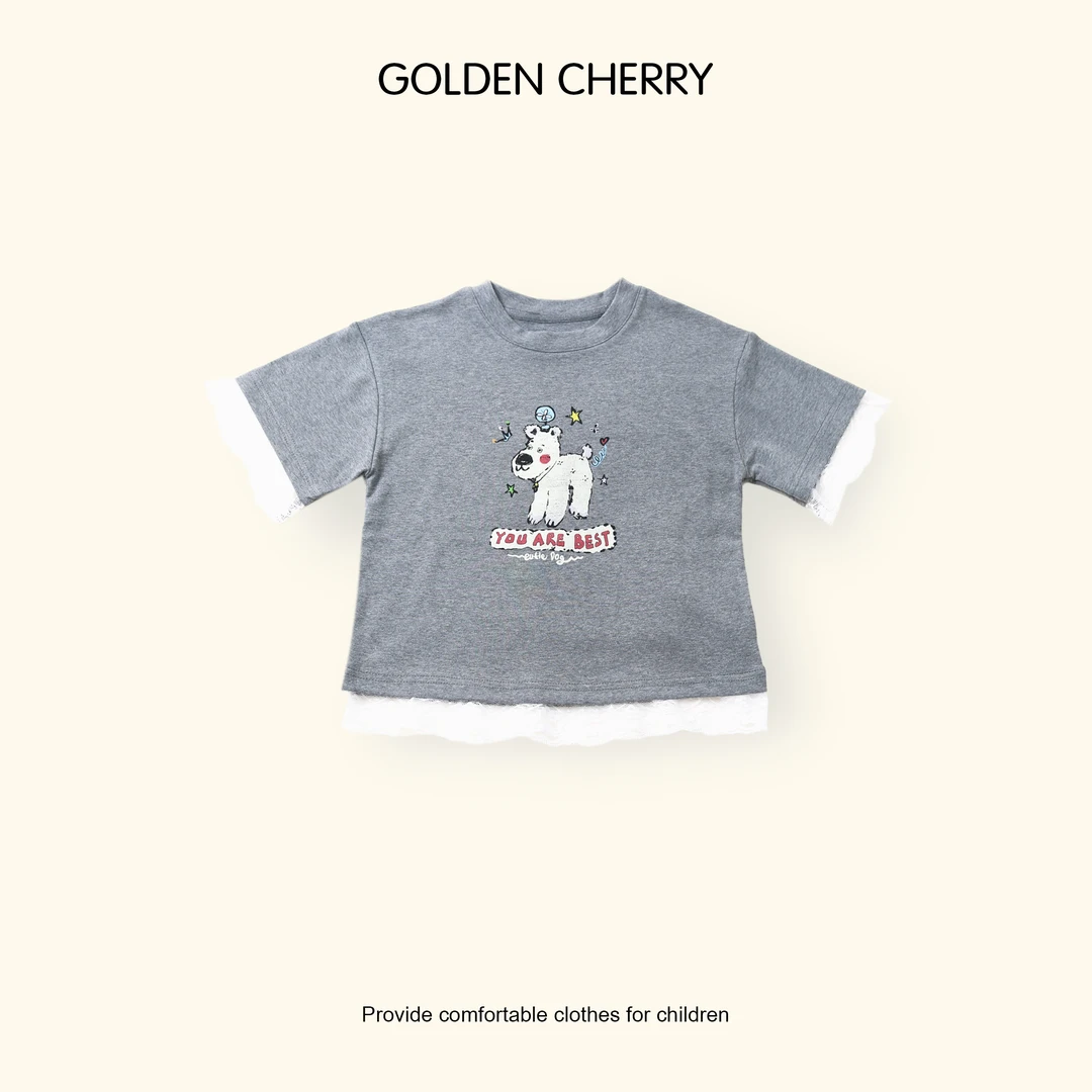 【Golden cherry】儿童灰色假两件小狗T恤QDD137
