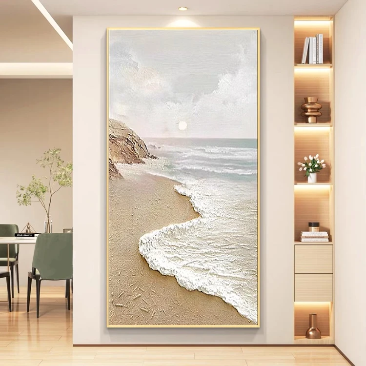 奶油风日照金山海浪入户玄关装饰画高级轻奢大气客厅走廊过道挂画