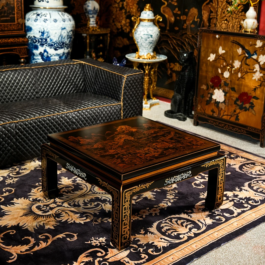 【本尼家】TS74新中式国风喷绘画面/螺钿工艺实木美好人间茶几