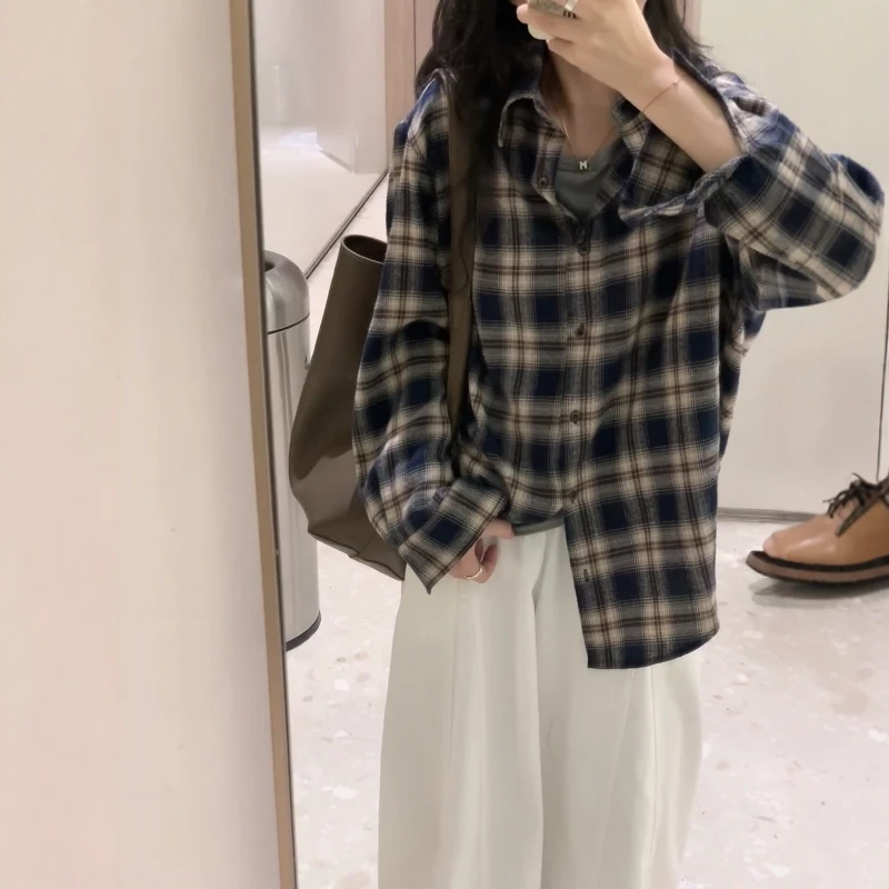 韩系小众设计感格子衬衫女2025秋季新款宽松百搭气质长袖上衣外套