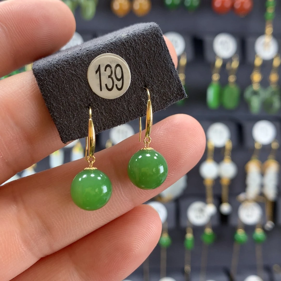 和田玉耳饰18K金镶嵌