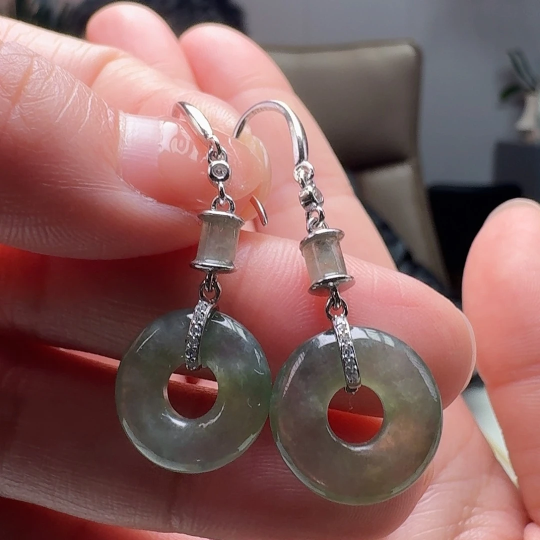 翡翠耳饰银S925镶嵌天然