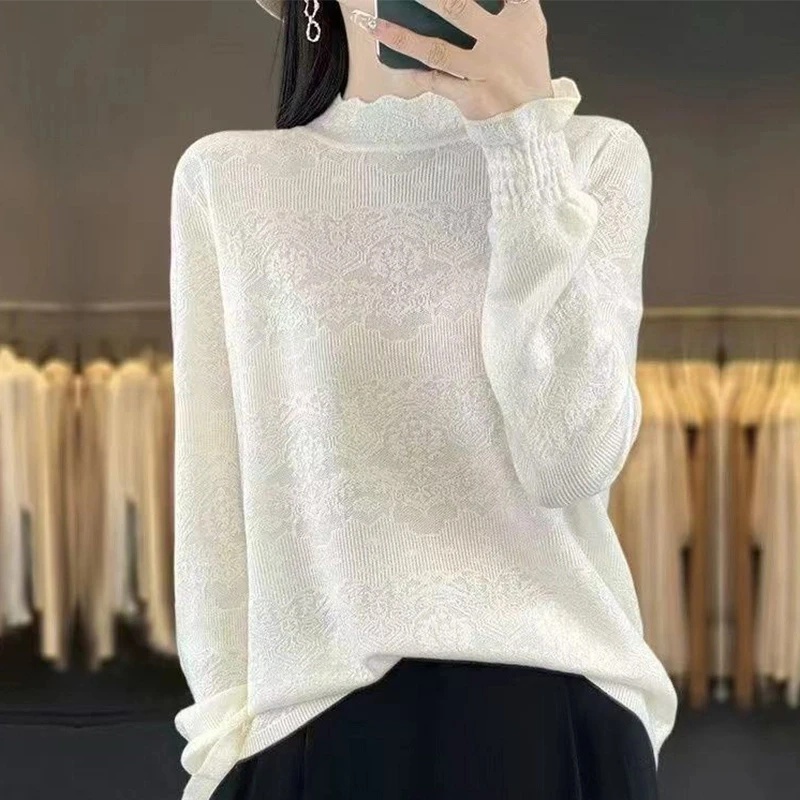 半高领显瘦纯色气质长袖淑女韩版套头针织衫