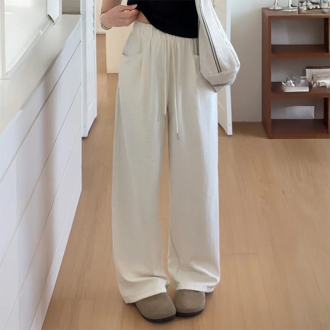 梨型身材奶油白奶芙裤女夏季薄款胖妹妹mm高腰宽松显瘦垂感阔腿裤