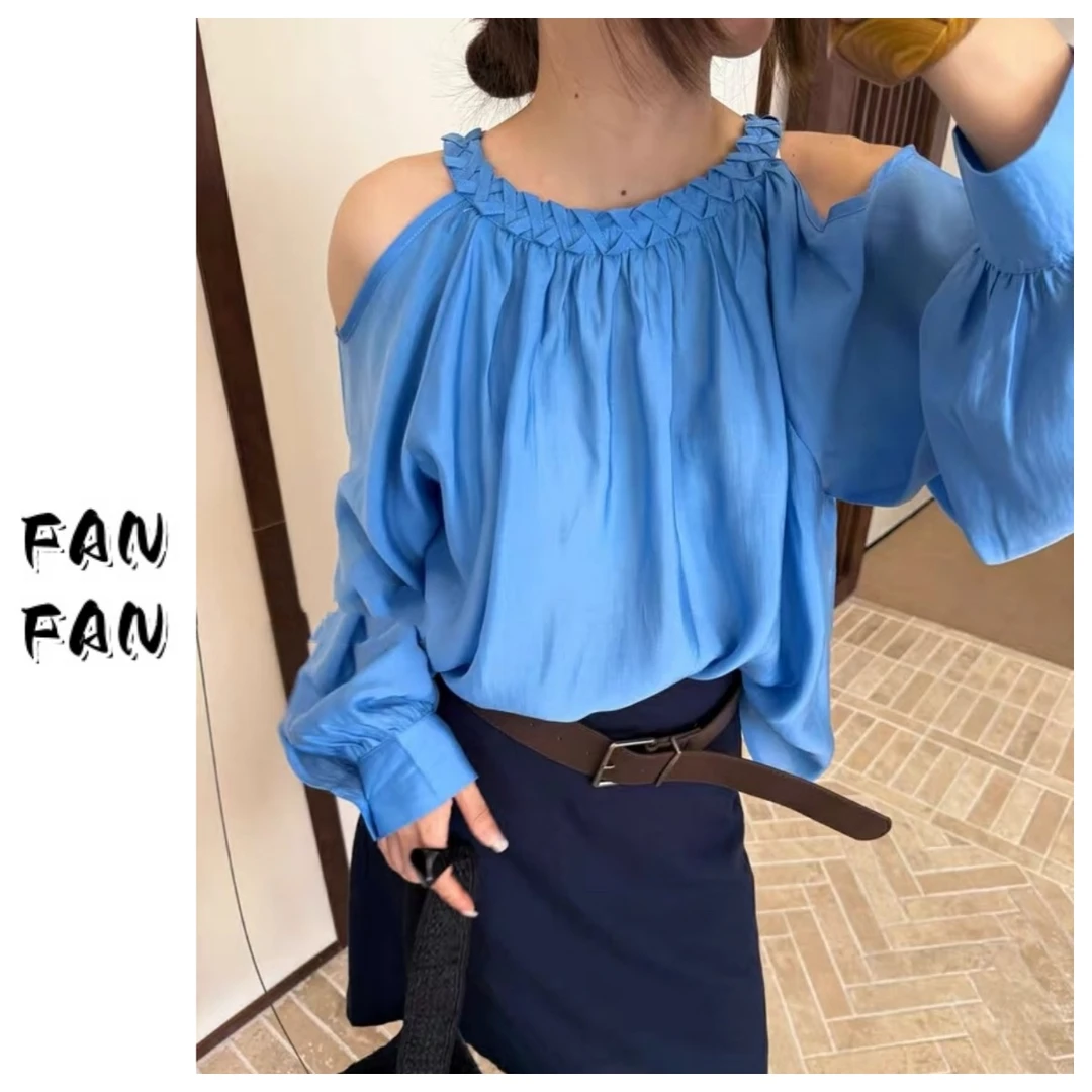 FANFAN 【麻花编织】领口露肩衬衫