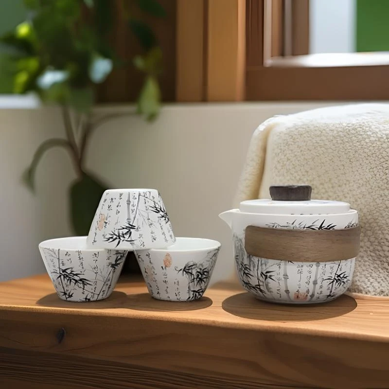 墨竹旅行茶具套组便携一壶三杯裸瓷34