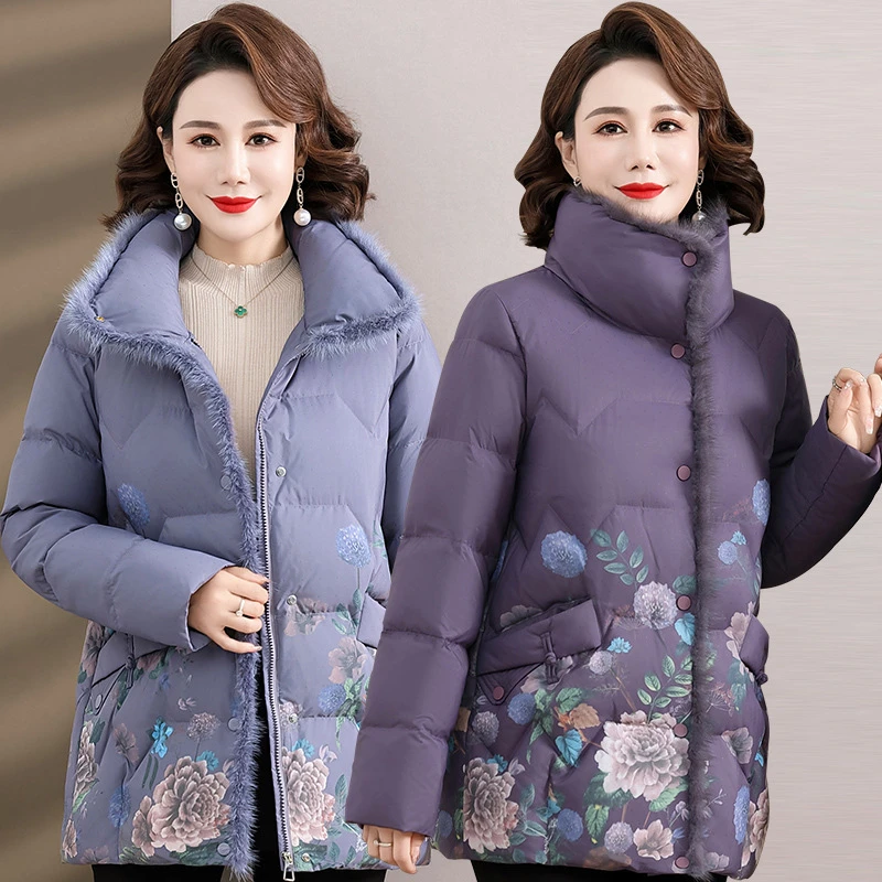 秋冬季新款中老年妈妈鸭绒服女洋气加厚保暖奶奶外套