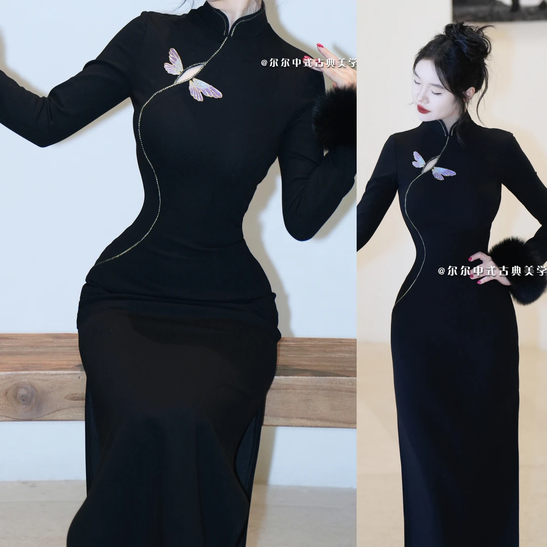 【尔尔古典美学】原创复古新中式刺绣旗袍【庄周梦蝶】秋季修身中国风