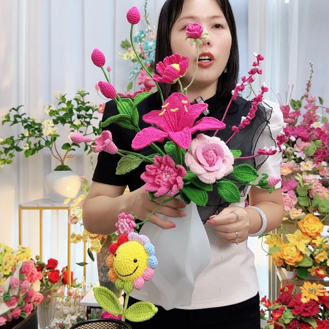莱赛尔纤维棉手工钩织百合花束