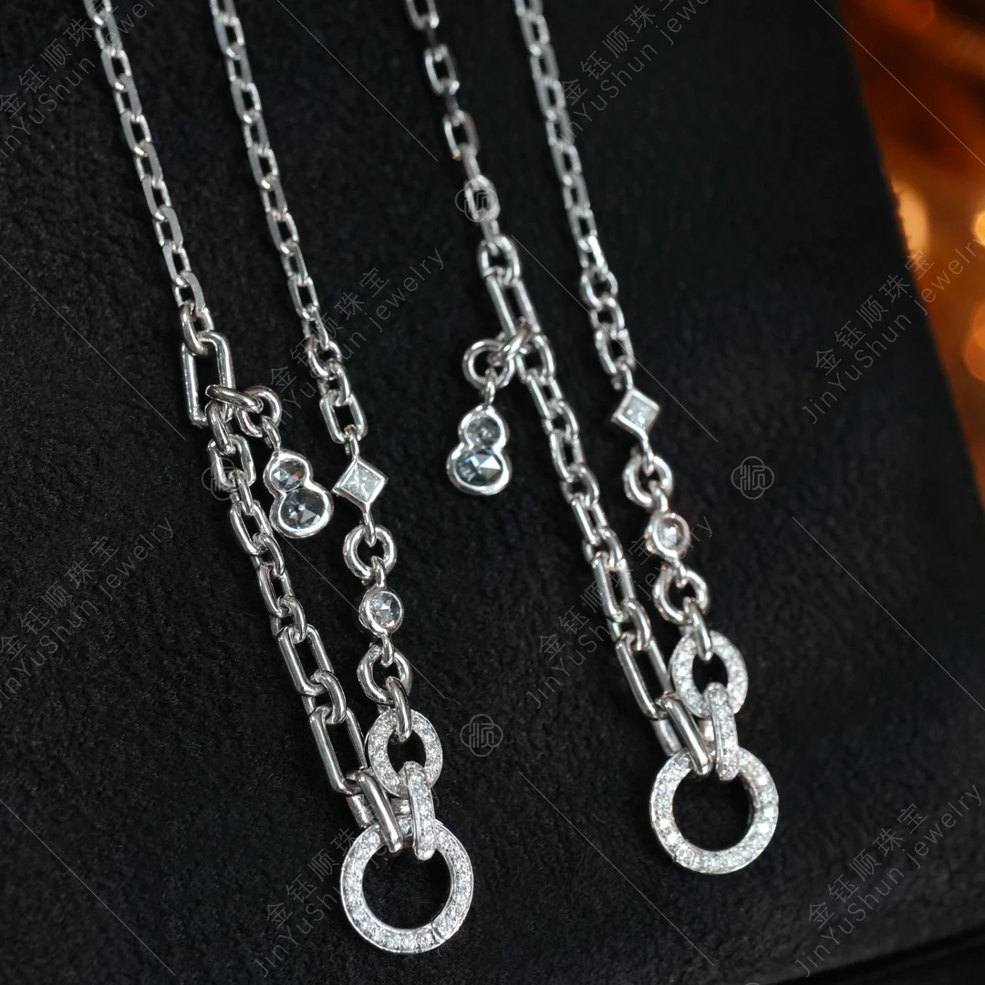 金钰顺珠宝18K金钻石项链调节万能链女真钻翡翠吊坠高货钻石项链