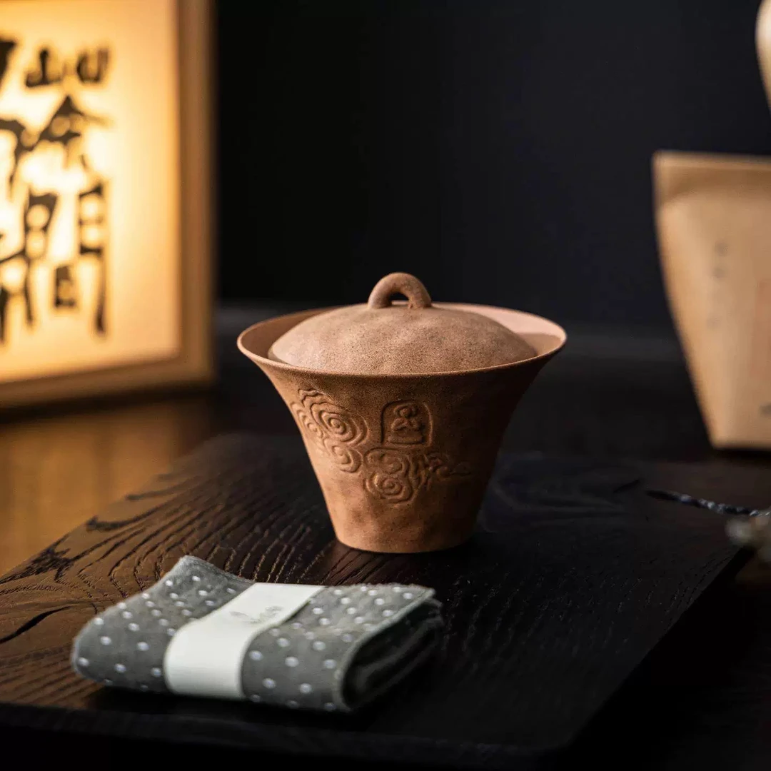 敦煌老岩泥二才盖碗复古佛龛祥云盖碗0984