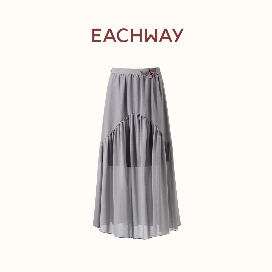 Eachway/艺之卉【格雷灰】飘逸浪漫拼接文艺时尚半身裙EU11A02524