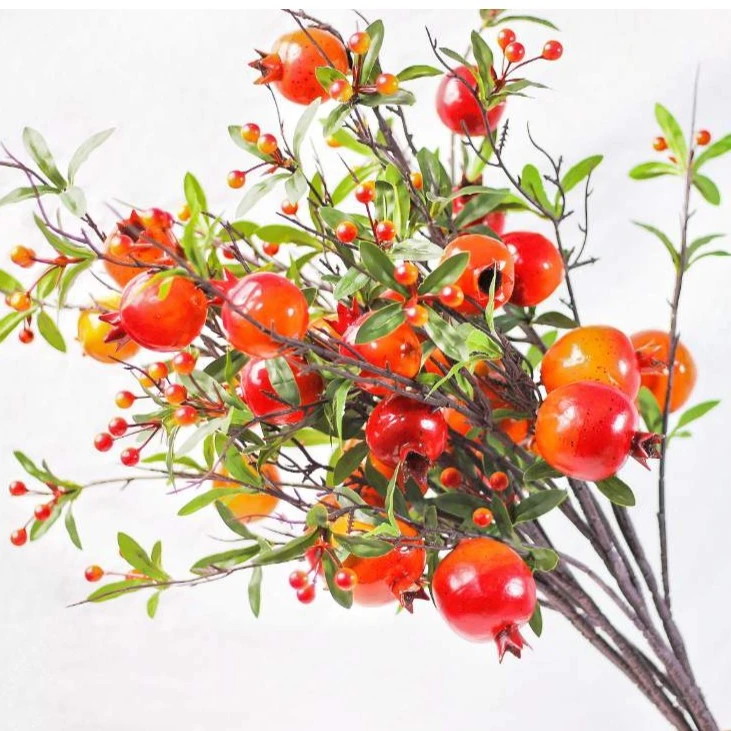 【专享】仿真花石榴果装饰客厅餐桌玄关柿子果实假花树枝如意插花束
