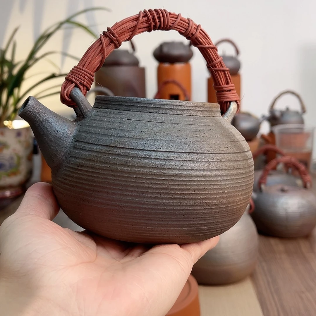 朝*柴烧藤编提梁壶600cc容量