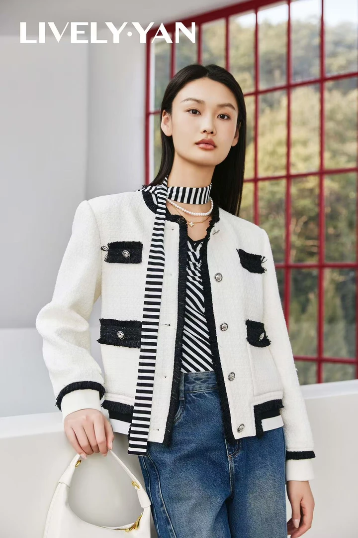 圆领厚款开衫短外套女轻奢撞色针织秋季秋冬拼接春季女装短款