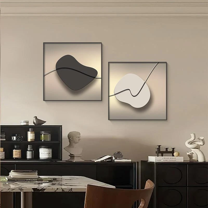 时来运转餐厅装饰画极简轻奢艺术饭厅壁画高级感方形组合客厅挂画