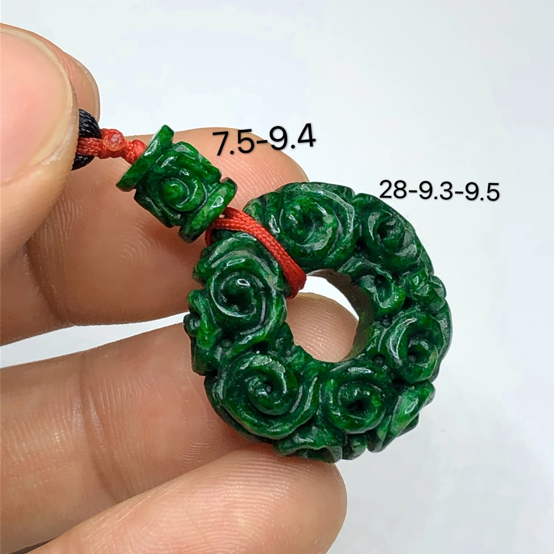 翡翠花青雕花平安环 满绿色 雕刻工艺精细 品相好耐看 时尚百搭