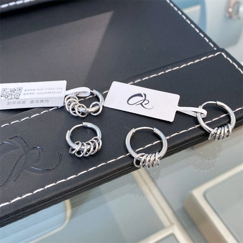 钛钢耳饰 银色 冷淡风叠圈耳环E1371