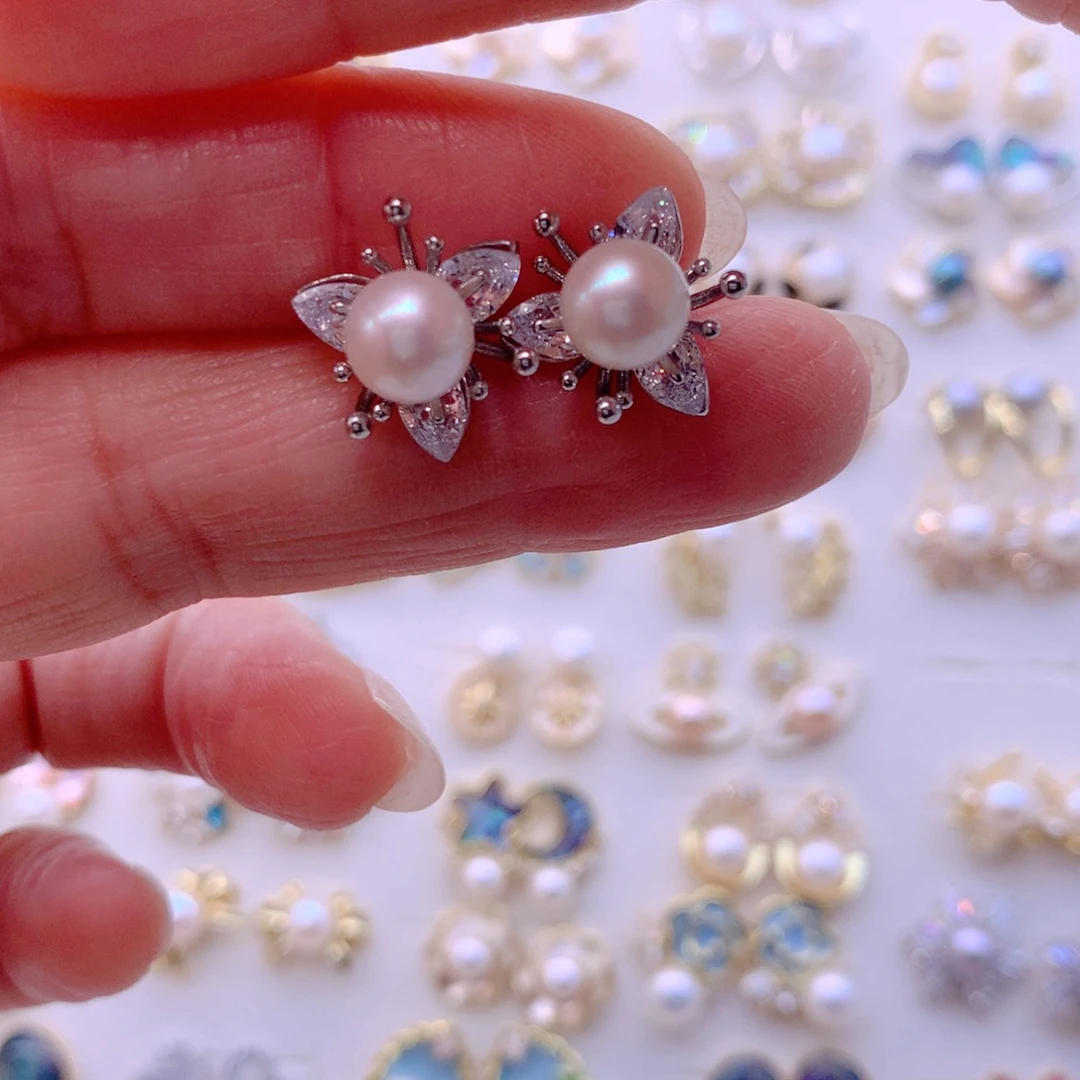 合金淡水珍珠耳饰