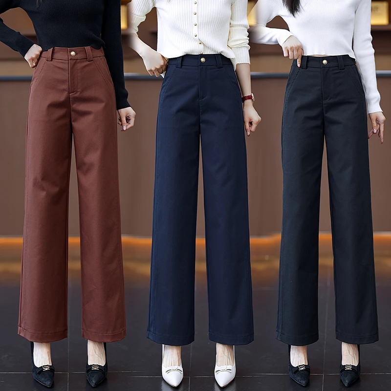 拉夏贝尔天丝棉窄版直筒裤女宽松显瘦2025年春秋新款阔腿休闲裤子