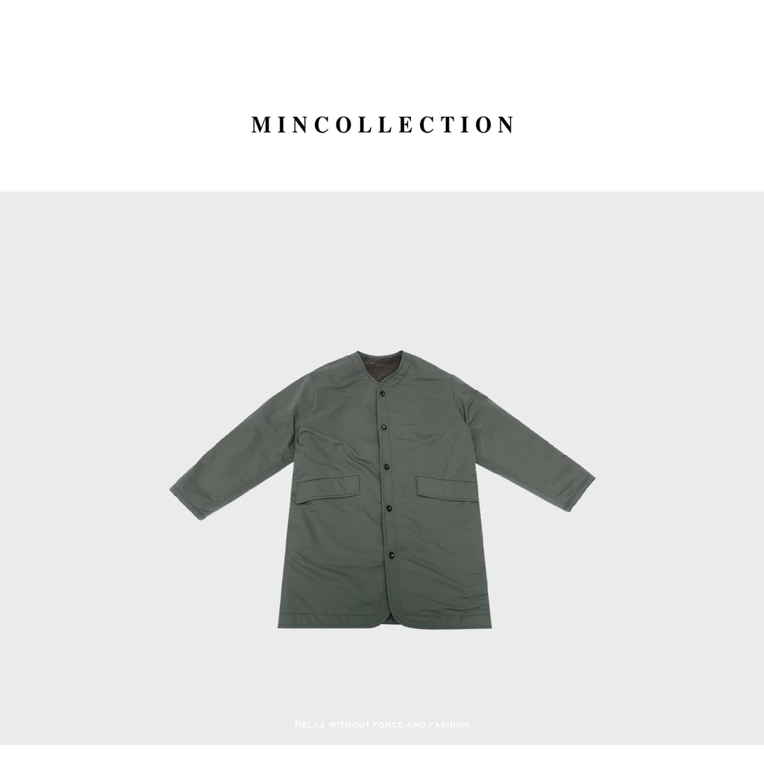 DE Mincollection两面穿毛外套/日系复古颗粒羊剪毛外套W82552