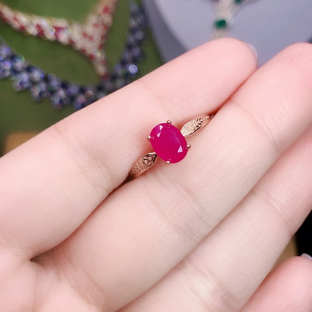 戒指红宝石银S925镶嵌