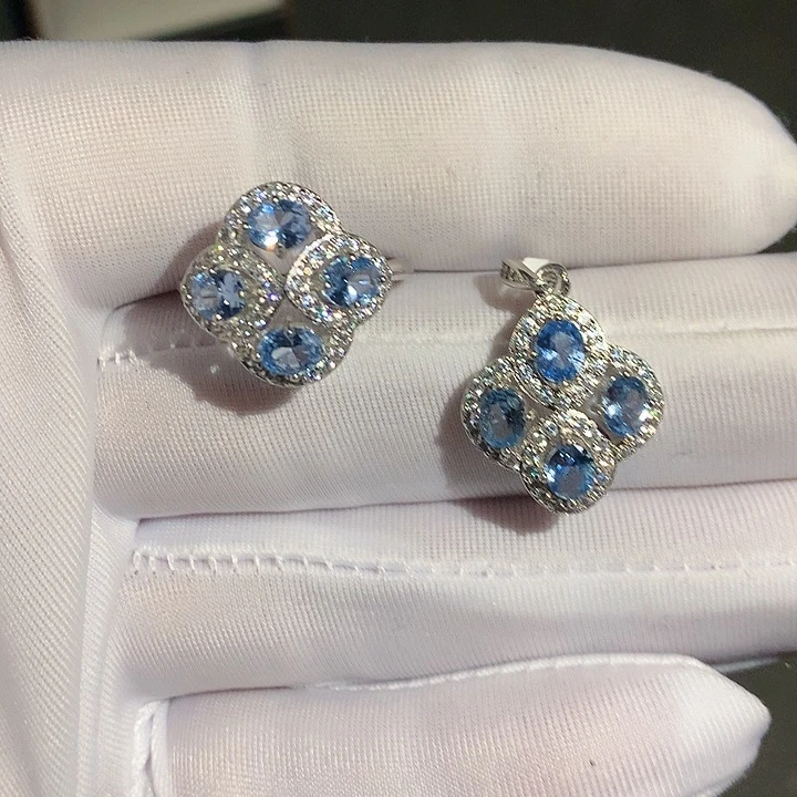 海蓝宝石戒圈银S925镶嵌