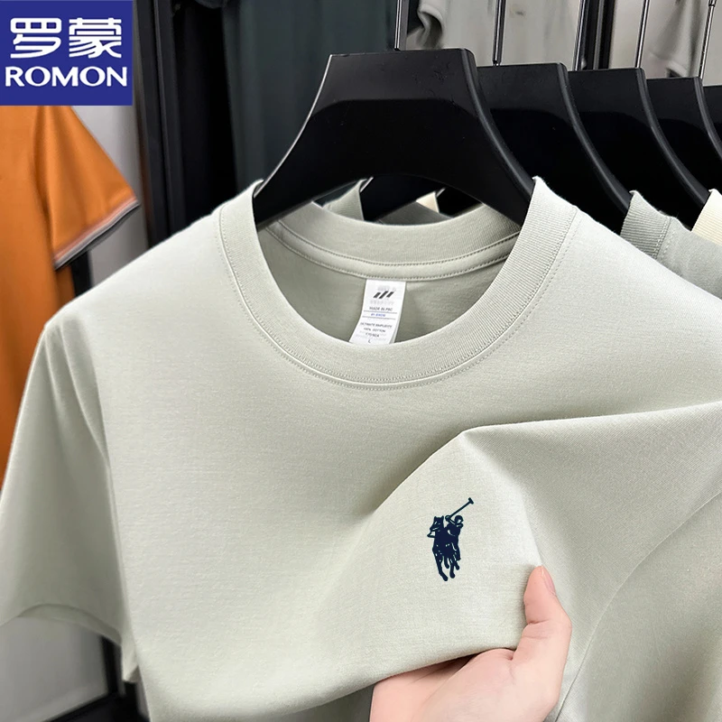 罗蒙夏季新款纯棉男士休闲圆领短袖T恤衫时尚简约宽松百搭上衣潮