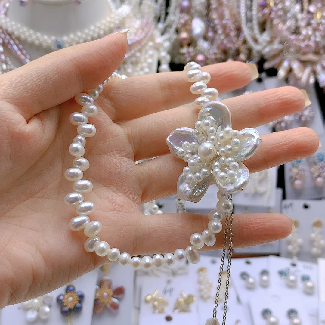 颈饰银S925镶嵌淡水珍珠彤**生