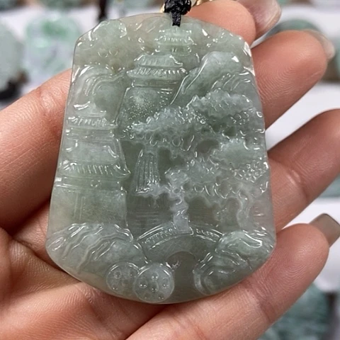 翡翠颈饰未镶嵌山水牌福利