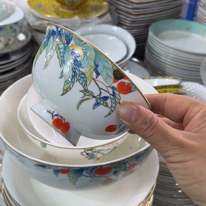 瓷片荔枝高脚腕六个4.5寸